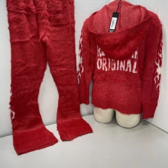 NEW ROCKSTAR Original Track Suit Stacked Knitted Mohair Size L Red - Picture 6 of 6